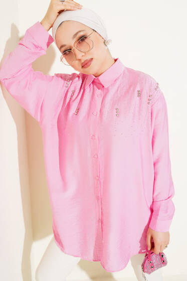 Omuz Taş Sıralı Gömlek Pembe - Gömlek