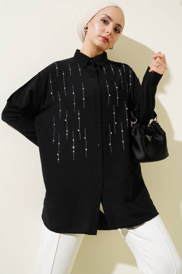 Omuz Taş Sıralı Gömlek Siyah - Gömlek