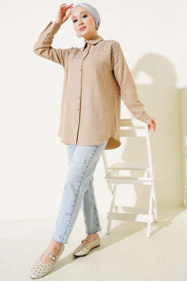 Omuz Taş Süslemeli Gömlek Camel - 300-500 TL Ürünler