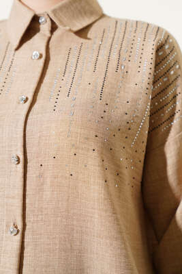 Omuz Taş Süslemeli Gömlek Camel - 300-500 TL Ürünler