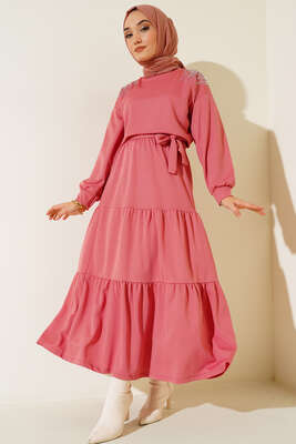 Omuz Taşlı Etekli İkili Takım Gül Kurusu 