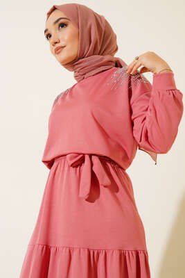 Omuz Taşlı Etekli İkili Takım Gül Kurusu - İKİLİ TAKIM