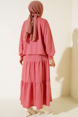 Omuz Taşlı Etekli İkili Takım Gül Kurusu - İKİLİ TAKIM