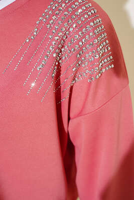 Omuz Taşlı Etekli İkili Takım Gül Kurusu - İKİLİ TAKIM