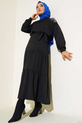 Omuz Taşlı Etekli İkili Takım Siyah