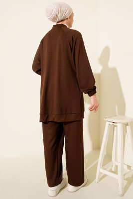 Omuz Taşlı Fermuarlı Loyşa İkili Takım Kahve - İkili Takım