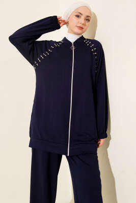 Omuz Taşlı Fermuarlı Loyşa İkili Takım Lacivert - İkili Takım