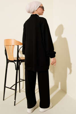 Omuz Taşlı Fermuarlı Loyşa İkili Takım Siyah - İkili Takım