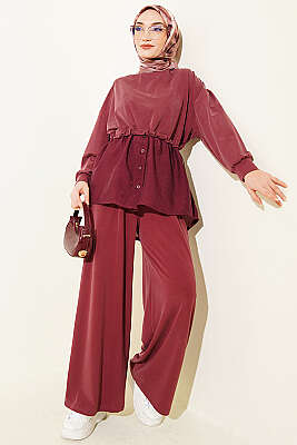 Omuz Taşlı Garnili İkili Takım Gül Kurusu - İkili Takım