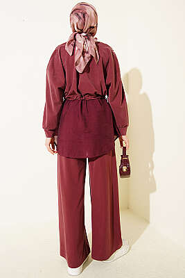 Omuz Taşlı Garnili İkili Takım Gül Kurusu - İkili Takım