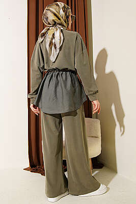 Omuz Taşlı Garnili İkili Takım Haki - İkili Takım