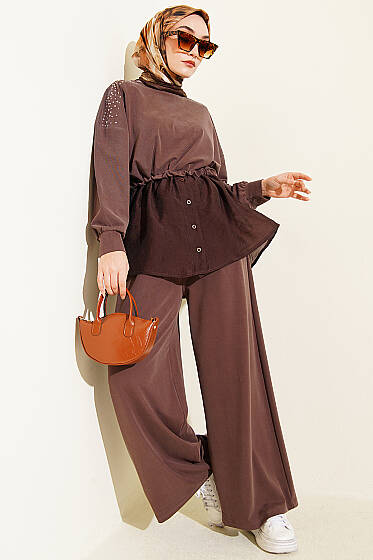 Omuz Taşlı Garnili İkili Takım Kahve - İkili Takım