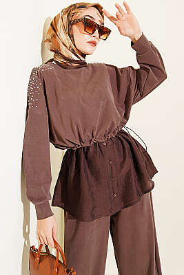 Omuz Taşlı Garnili İkili Takım Kahve - İkili Takım