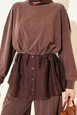 Omuz Taşlı Garnili İkili Takım Kahve - İkili Takım