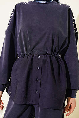 Omuz Taşlı Garnili İkili Takım Lacivert - İkili Takım