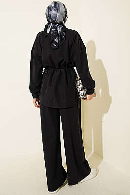 Omuz Taşlı Garnili İkili Takım Siyah - İkili Takım