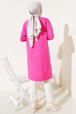 Omuz Taşlı Kabartmalı Triko Tunik Fuşya - Triko Tunik
