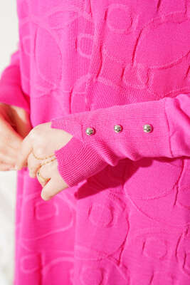 Omuz Taşlı Kabartmalı Triko Tunik Fuşya - Triko Tunik