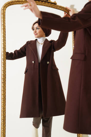 Omuz Taşlı Kaşe Kaban Acı Kahve - Kaban