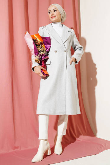 Omuz Taşlı Kaşe Kaban Gri - Kaban