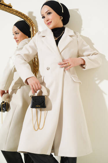 Omuz Taşlı Kaşe Kaban Taş - Kaban