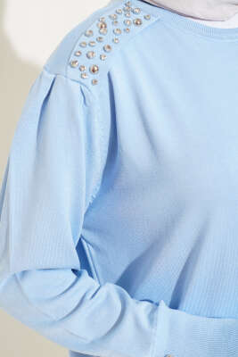 Omuz Taşlı Triko Elbise Bebe Mavi - Tesettür Elbise