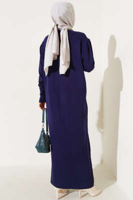 Omuz Taşlı Triko Elbise Lacivert - Tesettür Elbise