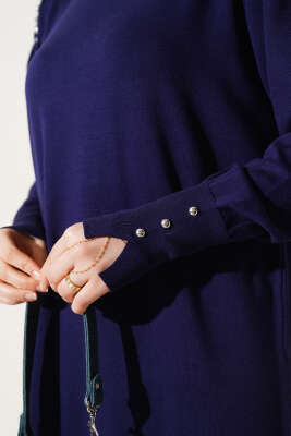 Omuz Taşlı Triko Elbise Lacivert - Tesettür Elbise