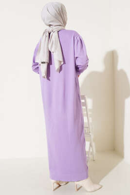 Omuz Taşlı Triko Elbise Lila - Tesettür Elbise