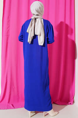 Omuz Taşlı Triko Elbise Saks - Tesettür Elbise