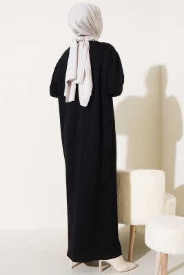 Omuz Taşlı Triko Elbise Siyah - Tesettür Elbise