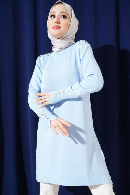 Omuz Taşlı Triko Tunik Bebe Mavi 