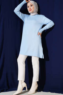 Omuz Taşlı Triko Tunik Bebe Mavi - Triko Tunik