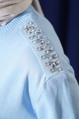 Omuz Taşlı Triko Tunik Bebe Mavi - Triko Tunik