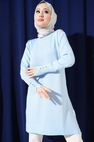 Omuz Taşlı Triko Tunik Bebe Mavi - Tunik