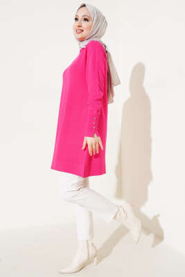Omuz Taşlı Triko Tunik Fuşya - Triko Tunik