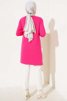 Omuz Taşlı Triko Tunik Fuşya - Triko Tunik
