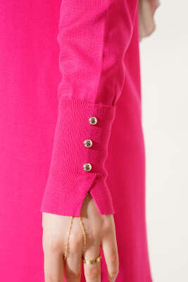 Omuz Taşlı Triko Tunik Fuşya - Triko Tunik