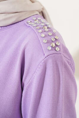 Omuz Taşlı Triko Tunik Lila - Triko Tunik