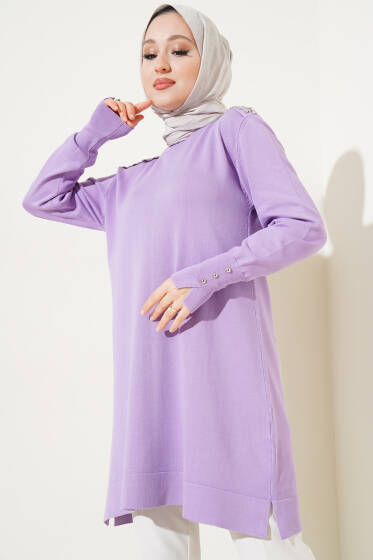 Omuz Taşlı Triko Tunik Lila - Tunik
