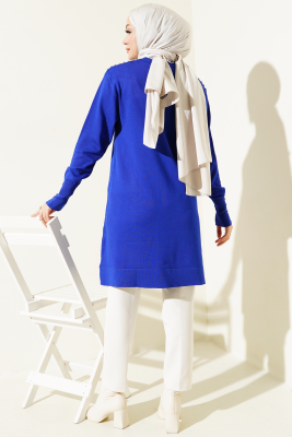 Omuz Taşlı Triko Tunik Saks - Triko Tunik