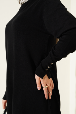 Omuz Taşlı Triko Tunik Siyah - Triko Tunik