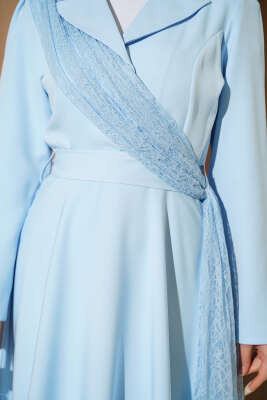 Omuz Tüllü Kruvaze Yaka Elbise Bebe Mavi - Elbise