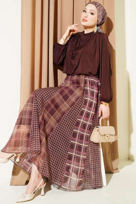 Omuz Vatkalı Degaje Yaka Sandy Bluz Kahve - Bluz