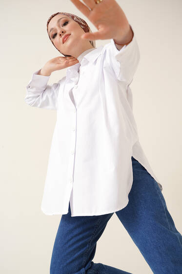 Omuz Vatkalı Gömlek Beyaz - Gömlek