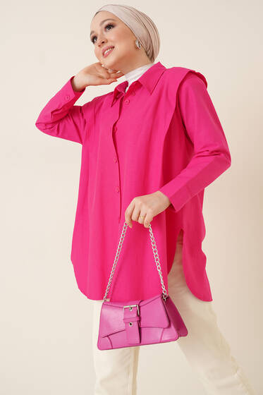 Omuz Vatkalı Gömlek Fuşya - Gömlek
