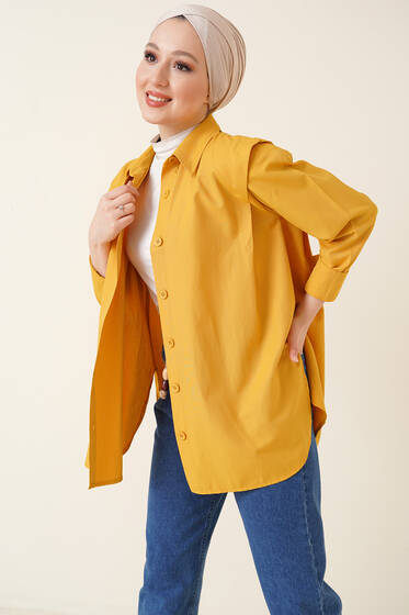 Omuz Vatkalı Gömlek Hardal - Gömlek