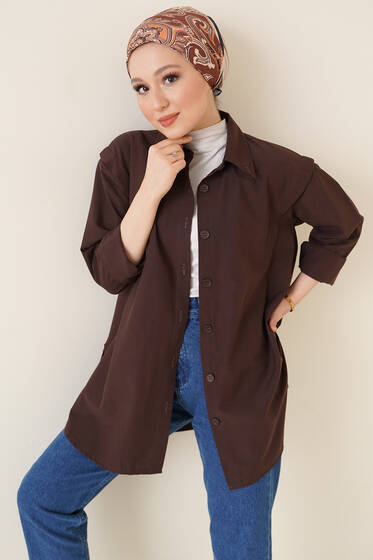 Omuz Vatkalı Gömlek Kahve - Gömlek