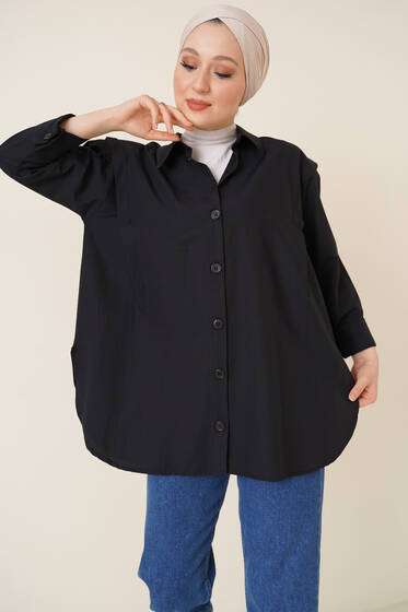 Omuz Vatkalı Gömlek Siyah - Gömlek
