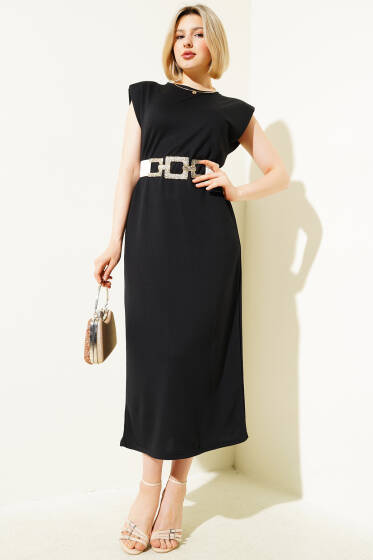 Omuz Vatkalı Kolsuz Basic Elbise Siyah - Kadın Giyim Modelleri